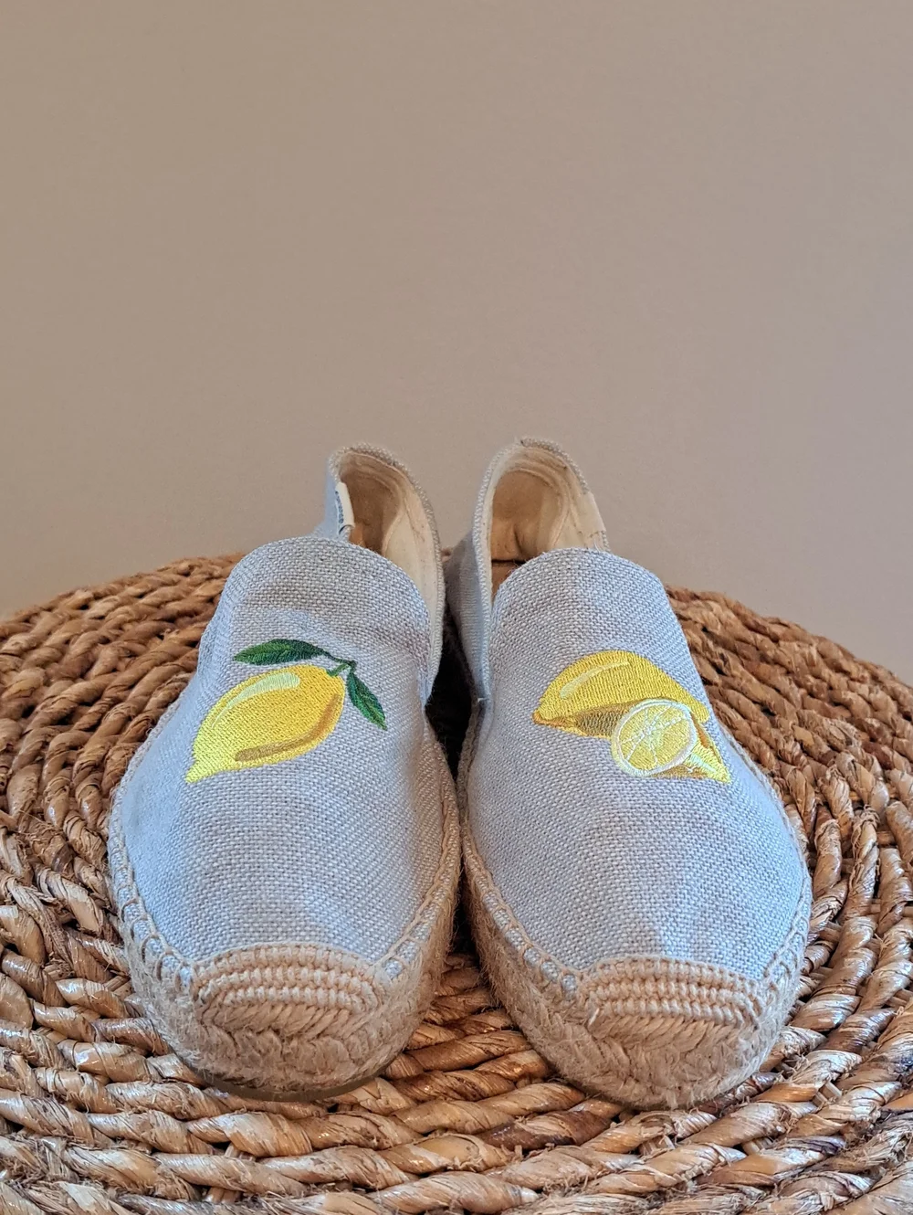 Soludos X Anthropologie Womens Seville Grey Canvas Lemon Espadrilles Loafers 11